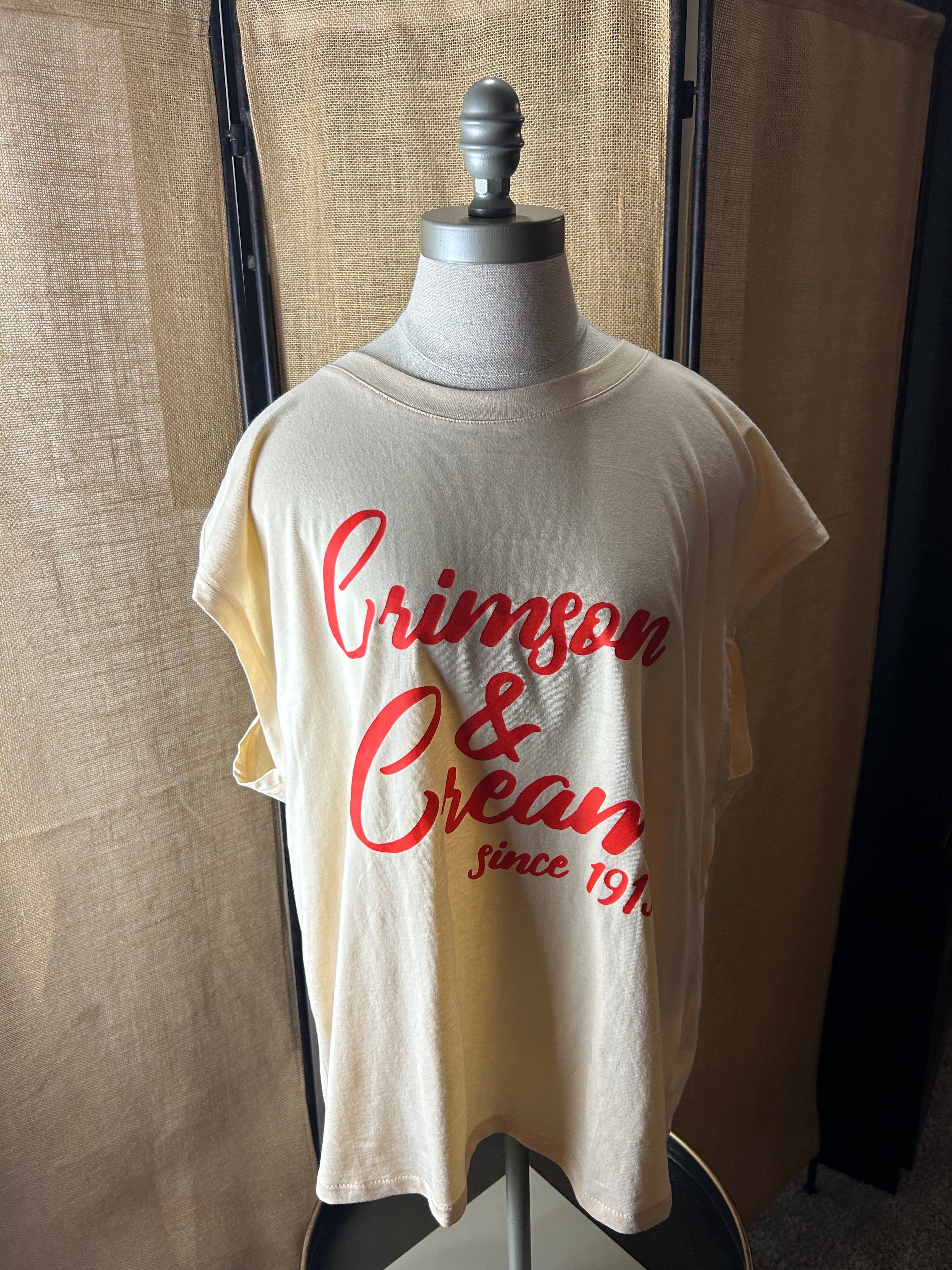 Over-sized Tan Tshirt - “Crimson & Cream"