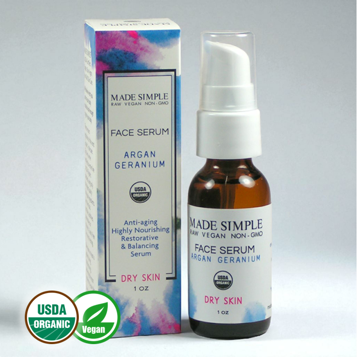 Argan Geranium Face Serum for Dry Skin - Certified Organic. Vegan & Cruelty-free