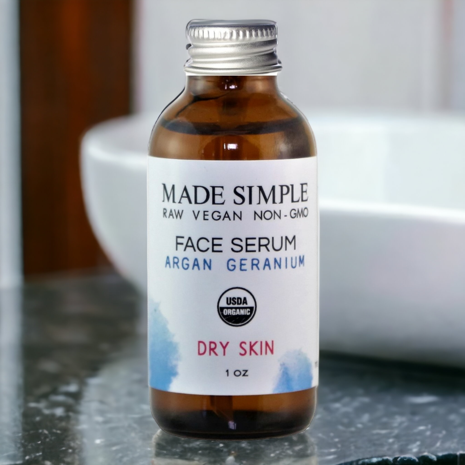 Argan Geranium Face Serum for Dry Skin - Certified Organic. Vegan & Cruelty-free